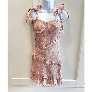 Storia Dress Small Pink Calico Smocked Ruffle 100% Cotton Sundress Coquette